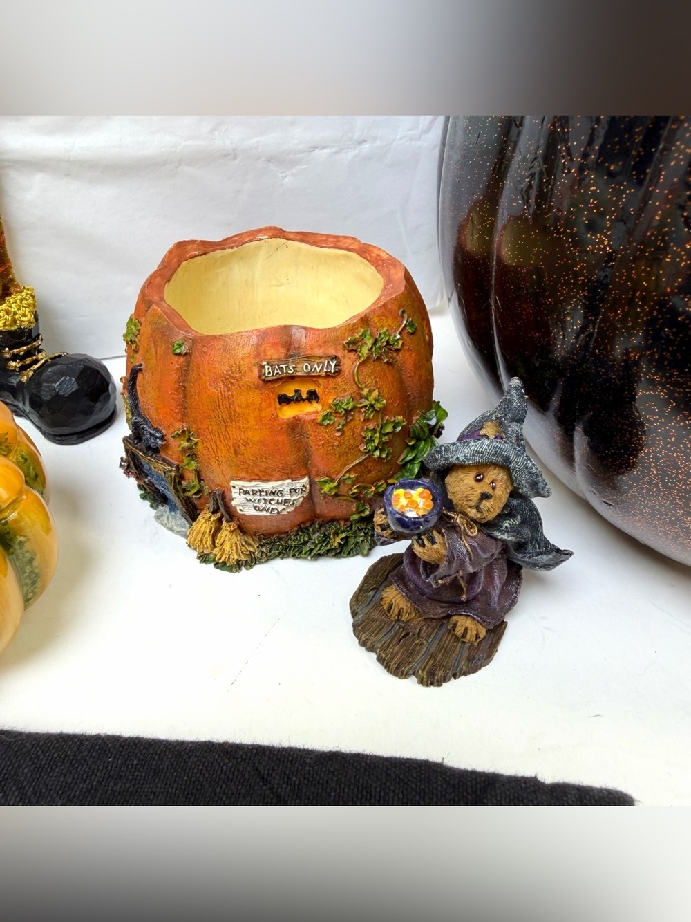 Halloween Decor Lot 9 Pc Glitter Pumpkin Witch Cat Boyds Bear Shelf Sitter + - Picture 5 of 9